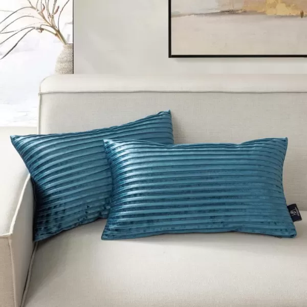 Phantoscope Pack of 2 Velvet Decorative Throw Pillow Covers  Crushed Velvet Handmade Pleated Design  Soft Solid Square Pillow Case for Couch Bed and Chair Beige 18 x 18 inches 45 x 45 cmLake Blue