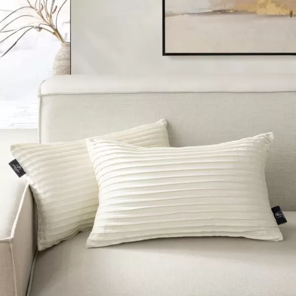 Phantoscope Pack of 2 Velvet Decorative Throw Pillow Covers  Crushed Velvet Handmade Pleated Design  Soft Solid Square Pillow Case for Couch Bed and Chair Beige 18 x 18 inches 45 x 45 cmOff White