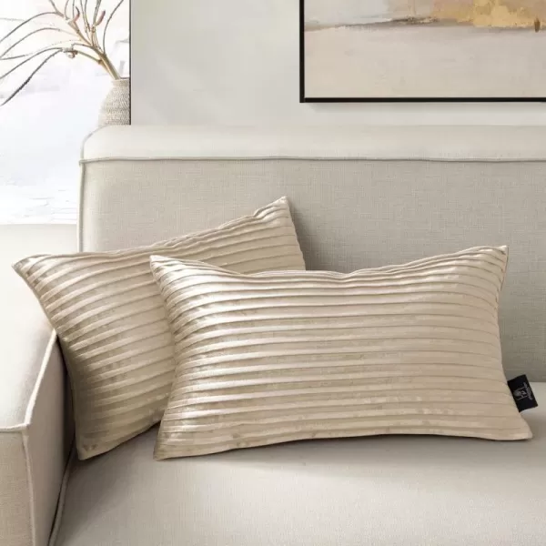 Phantoscope Pack of 2 Velvet Decorative Throw Pillow Covers  Crushed Velvet Handmade Pleated Design  Soft Solid Square Pillow Case for Couch Bed and Chair Beige 18 x 18 inches 45 x 45 cmBeige