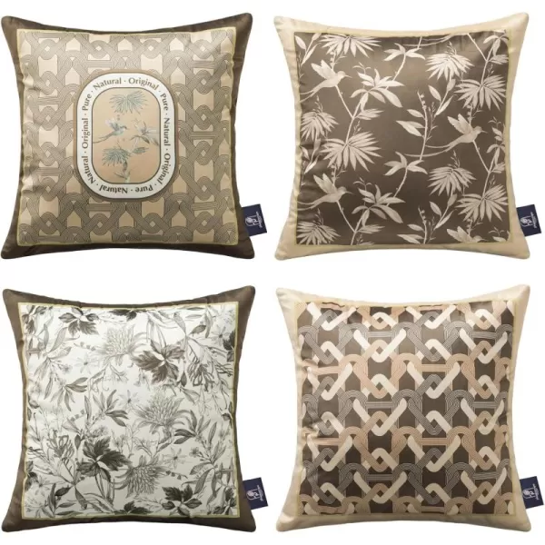 Phantoscope Pack of 4 Velvet Throw Pillow Covers Decorative Soft Velvet Pillows Vintage Chinoiserie Pillow Covers Square Cushion Case for Couch Bed Sofa BlueGreyWhite 18x18 inchesLight Coffee