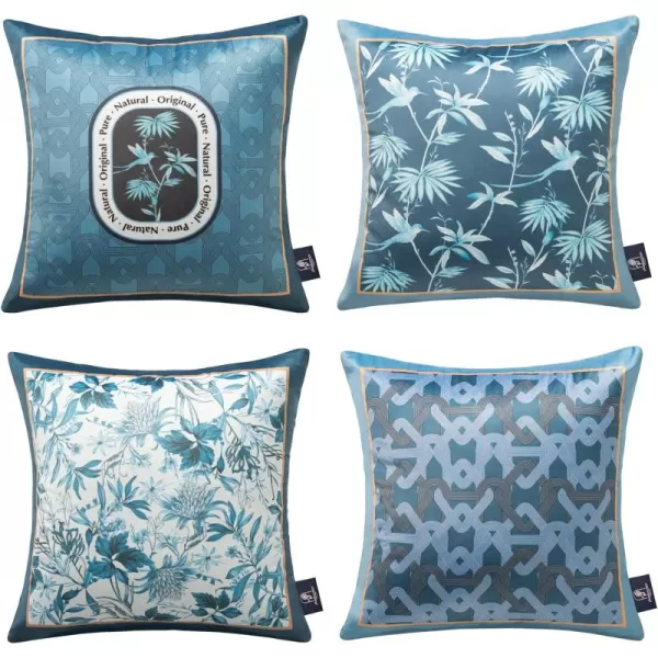 Phantoscope Pack of 4 Velvet Throw Pillow Covers Decorative Soft Velvet Pillows Vintage Chinoiserie Pillow Covers Square Cushion Case for Couch Bed Sofa BlueGreyWhite 18x18 inchesBlue