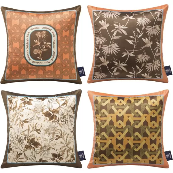 Phantoscope Pack of 4 Velvet Throw Pillow Covers Decorative Soft Velvet Pillows Vintage Chinoiserie Pillow Covers Square Cushion Case for Couch Bed Sofa BlueGreyWhite 18x18 inchesOrange