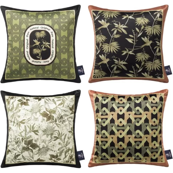 Phantoscope Pack of 4 Velvet Throw Pillow Covers Decorative Soft Velvet Pillows Vintage Chinoiserie Pillow Covers Square Cushion Case for Couch Bed Sofa BlueGreyWhite 18x18 inchesDark Green