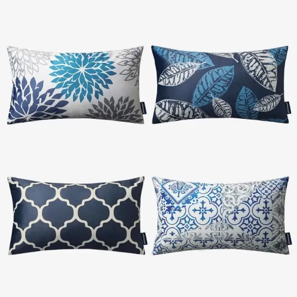 Phantoscope Set of 4 New Living Series Halloween Velvet Pillows Leaf Geometric Throw Decorative Fall Velvet Pillow Cover Cushion Cover Orange and Black 18 x 18 inches 45 x 45 cmDark Blue