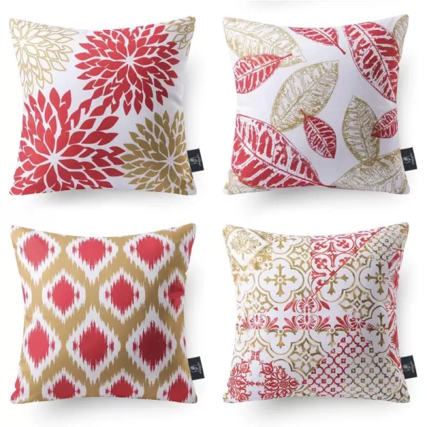 Phantoscope Set of 4 New Living Series Halloween Velvet Pillows Leaf Geometric Throw Decorative Fall Velvet Pillow Cover Cushion Cover Orange and Black 18 x 18 inches 45 x 45 cmYellow and Red