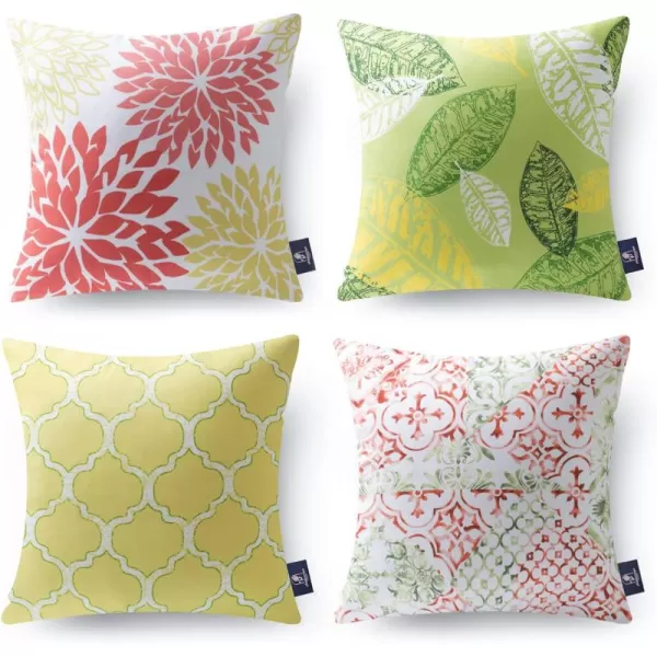 Phantoscope Set of 4 New Living Series Halloween Velvet Pillows Leaf Geometric Throw Decorative Fall Velvet Pillow Cover Cushion Cover Orange and Black 18 x 18 inches 45 x 45 cmYellow and Green