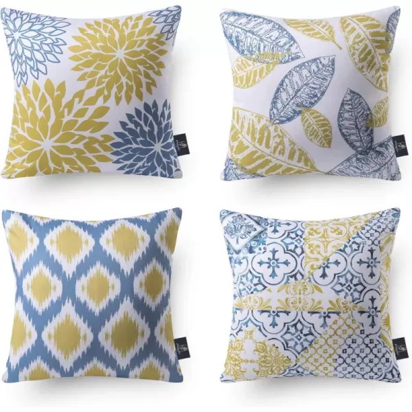 Phantoscope Set of 4 New Living Series Halloween Velvet Pillows Leaf Geometric Throw Decorative Fall Velvet Pillow Cover Cushion Cover Orange and Black 18 x 18 inches 45 x 45 cmYellow and Blue