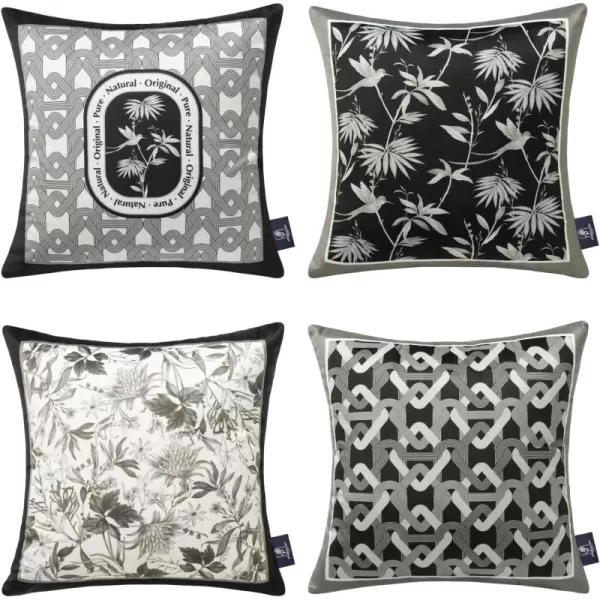 Phantoscope Set of 4 New Living Series Halloween Velvet Pillows Leaf Geometric Throw Decorative Fall Velvet Pillow Cover Cushion Cover Orange and Black 18 x 18 inches 45 x 45 cmBlack and Grey