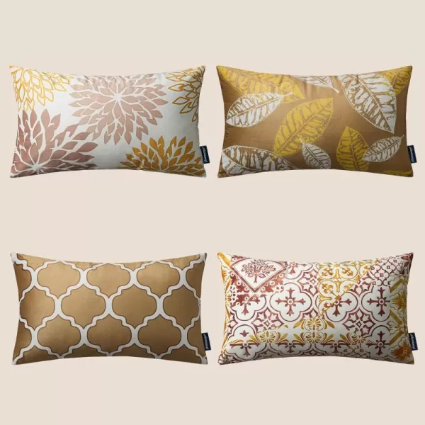 Phantoscope Set of 4 New Living Series Halloween Velvet Pillows Leaf Geometric Throw Decorative Fall Velvet Pillow Cover Cushion Cover Orange and Black 18 x 18 inches 45 x 45 cmBeigeGold