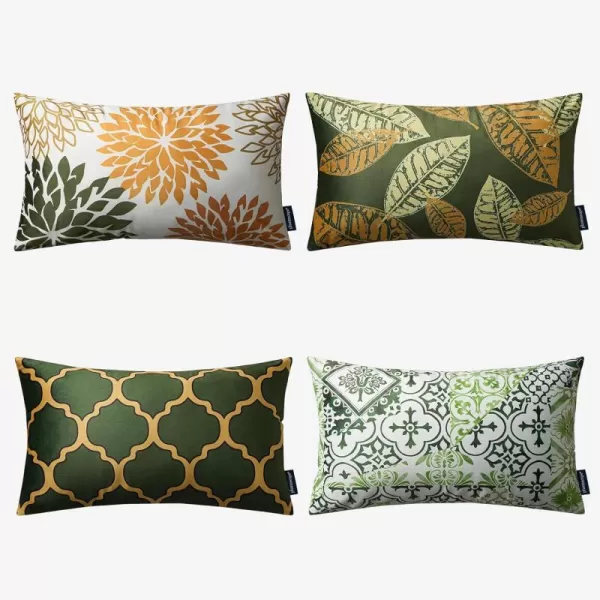 Phantoscope Set of 4 New Living Series Halloween Velvet Pillows Leaf Geometric Throw Decorative Fall Velvet Pillow Cover Cushion Cover Orange and Black 18 x 18 inches 45 x 45 cmMustardOlive