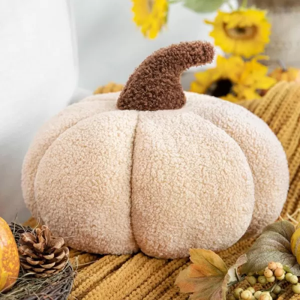 Phantoscope Teddy Fleece Pumpkin Throw Pillows Happy Halloween Sherpa Fall Decorative Pumpkin Shaped Pillow Cute 3D Shaped Cushion OffWhite 6 x 12 inchesOff  White