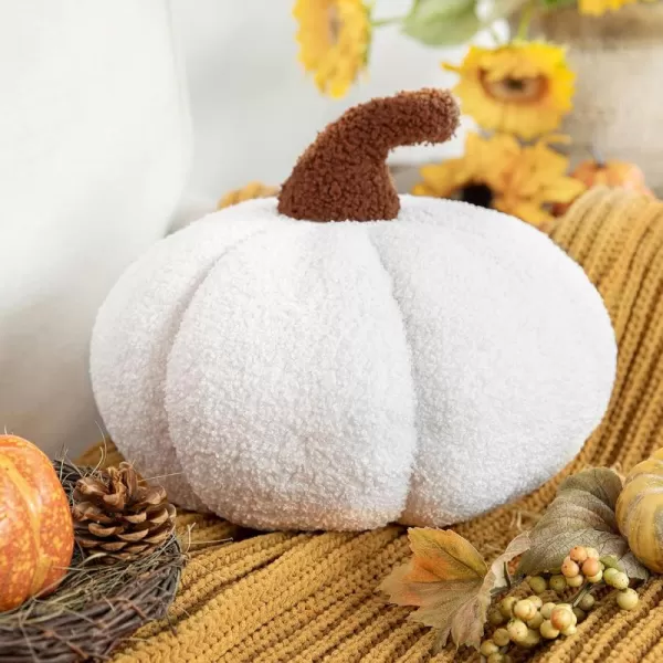 Phantoscope Teddy Fleece Pumpkin Throw Pillows Happy Halloween Sherpa Fall Decorative Pumpkin Shaped Pillow Cute 3D Shaped Cushion OffWhite 6 x 12 inchesWhite