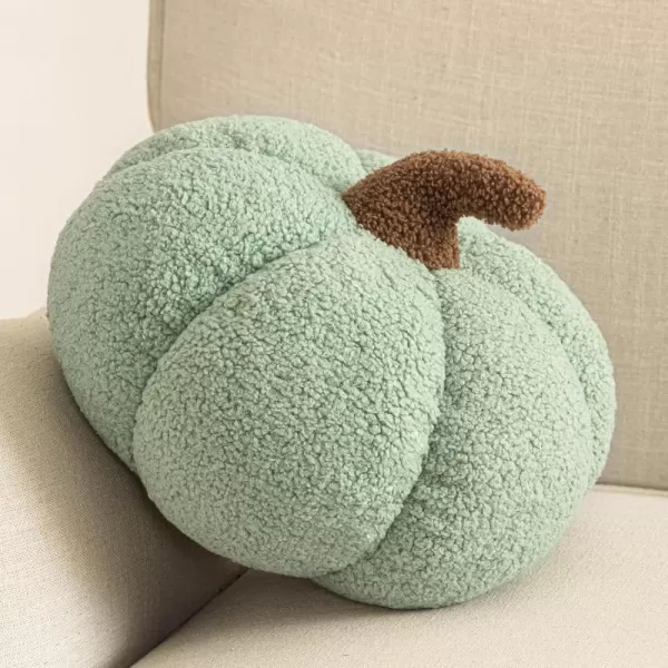 Phantoscope Teddy Fleece Pumpkin Throw Pillows Happy Halloween Sherpa Fall Decorative Pumpkin Shaped Pillow Cute 3D Shaped Cushion OffWhite 6 x 12 inchesSage Green