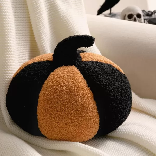 Phantoscope Teddy Fleece Pumpkin Throw Pillows Happy Halloween Sherpa Fall Decorative Pumpkin Shaped Pillow Cute 3D Shaped Cushion OffWhite 6 x 12 inchesPumpkin Orange