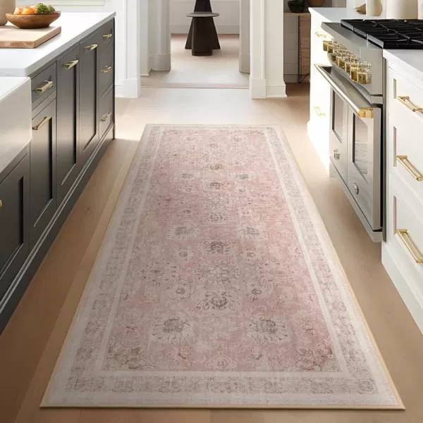 Phantoscope Vintage Collection Area Rug 6x9  Large Living Room Rug  Washable Rug Boho Rugs NonSlip for Bedroom Dining Room LowPile Floor Carpet Distressed Accent Rug BeigeNeutralSoft Pink  Beige