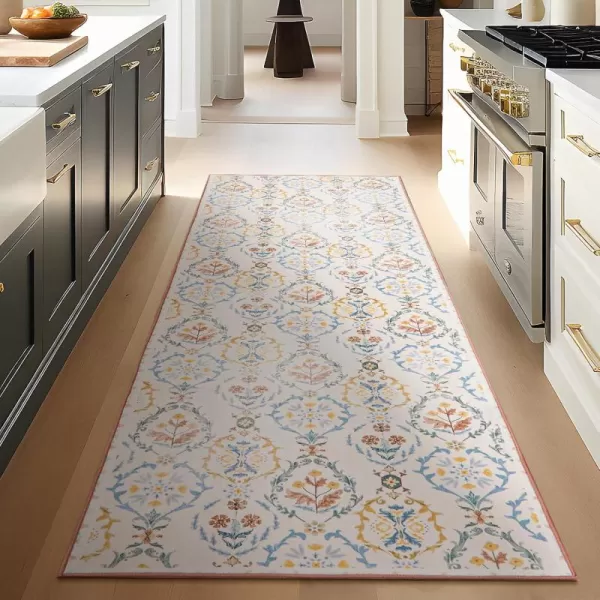 Phantoscope Vintage Collection Area Rug 6x9 Washable Large Living Room Rug NonSlip LowPile Floral Painting Boho Carpet Rug for Bedroom Dining Room Office Durable Indoor Rug Beige PinkFloralPinkFloral