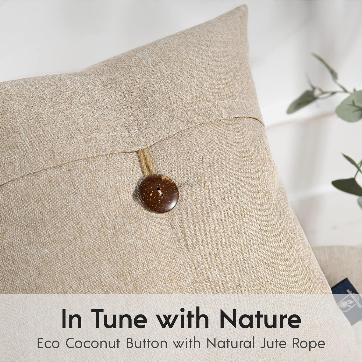 Phantoscope Pack of 2 Farmhouse Throw Pillow Covers Button Vintage Linen Decorative Pillow Cases for Couch Bed and Chair Beige 18 x 18 inches 45 x 45 cmOat Beige
