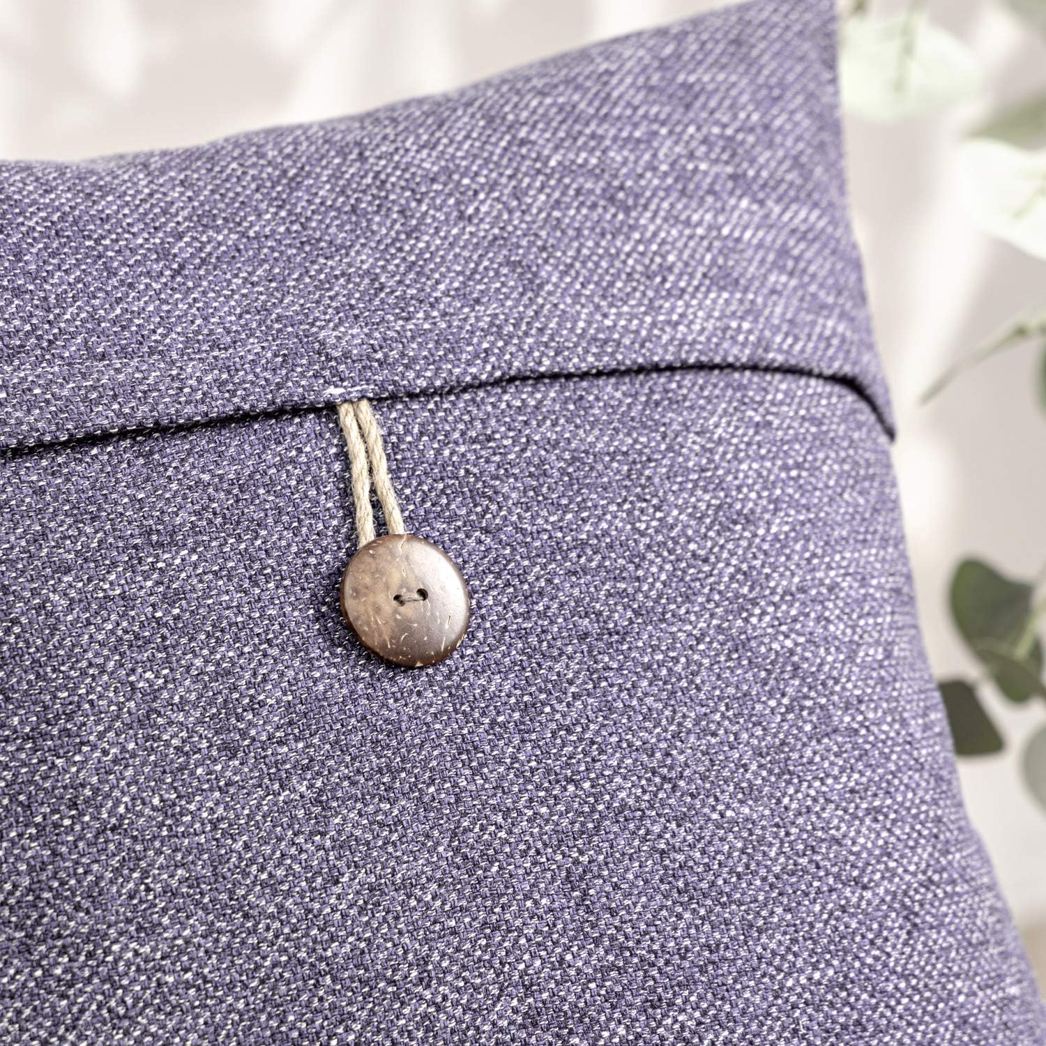 Phantoscope Pack of 2 Farmhouse Throw Pillow Covers Button Vintage Linen Decorative Pillow Cases for Couch Bed and Chair Beige 18 x 18 inches 45 x 45 cmPurple