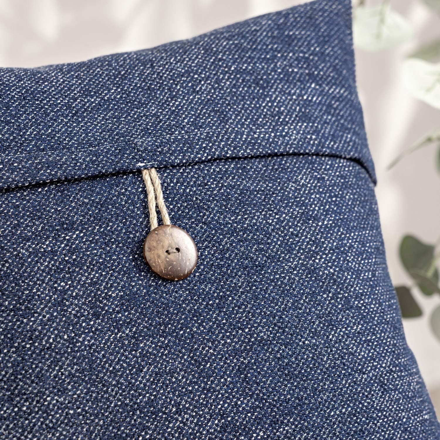 Phantoscope Pack of 2 Farmhouse Throw Pillow Covers Button Vintage Linen Decorative Pillow Cases for Couch Bed and Chair Beige 18 x 18 inches 45 x 45 cmNavy Blue