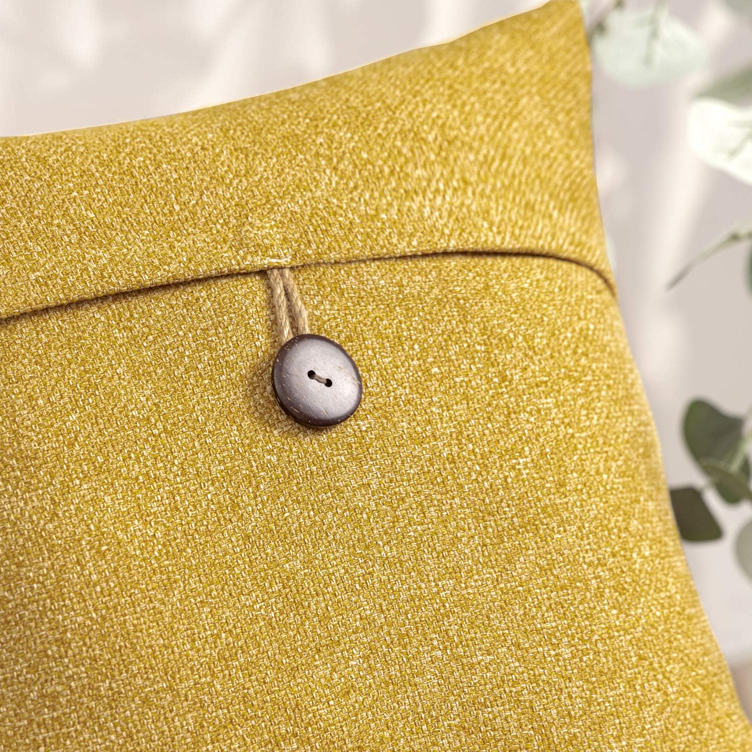 Phantoscope Pack of 2 Farmhouse Throw Pillow Covers Button Vintage Linen Decorative Pillow Cases for Couch Bed and Chair Beige 18 x 18 inches 45 x 45 cmDark Yellow