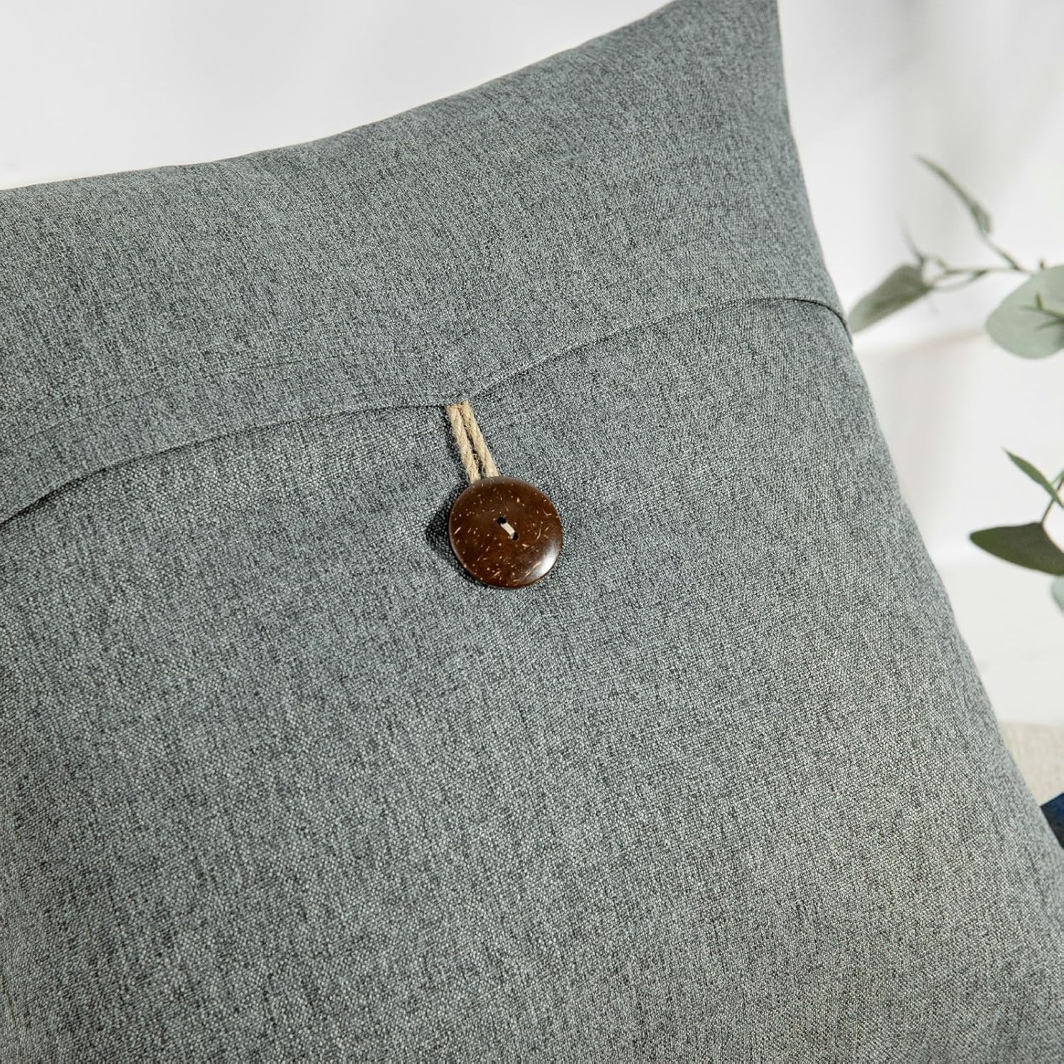 Phantoscope Pack of 2 Farmhouse Throw Pillow Covers Button Vintage Linen Decorative Pillow Cases for Couch Bed and Chair Beige 18 x 18 inches 45 x 45 cmGray