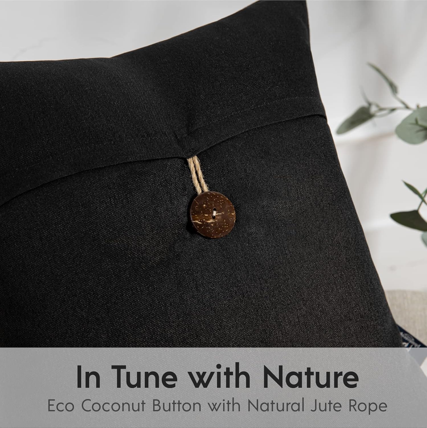 Phantoscope Pack of 2 Farmhouse Throw Pillow Covers Button Vintage Linen Decorative Pillow Cases for Couch Bed and Chair Beige 18 x 18 inches 45 x 45 cmBlack