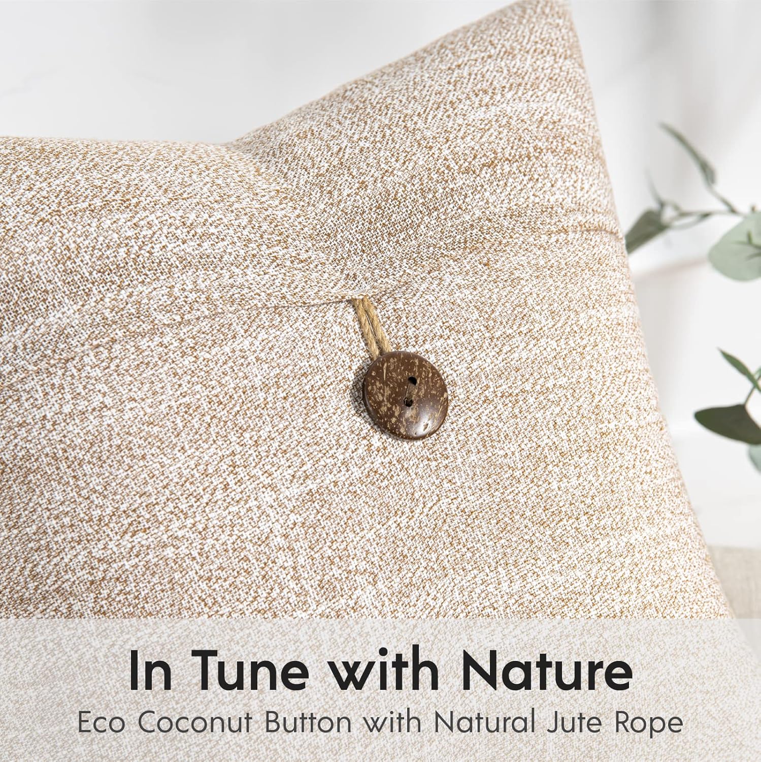 Phantoscope Pack of 2 Farmhouse Throw Pillow Covers Button Vintage Linen Decorative Pillow Cases for Couch Bed and Chair Beige 18 x 18 inches 45 x 45 cmBeige