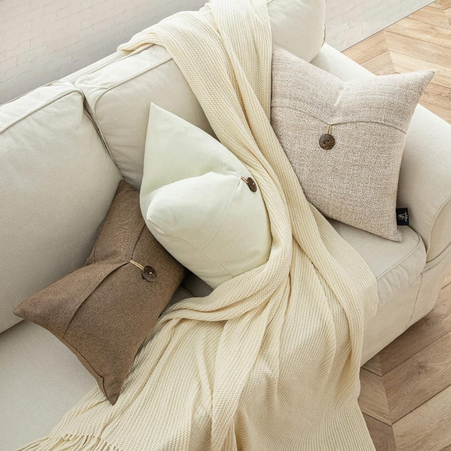 Phantoscope Pack of 2 Farmhouse Throw Pillow Covers Button Vintage Linen Decorative Pillow Cases for Couch Bed and Chair Beige 18 x 18 inches 45 x 45 cmCoffee