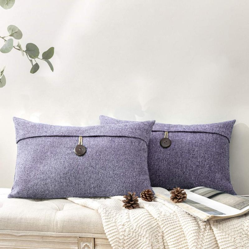 Phantoscope Pack of 2 Farmhouse Throw Pillow Covers Button Vintage Linen Decorative Pillow Cases for Couch Bed and Chair Beige 18 x 18 inches 45 x 45 cmPurple