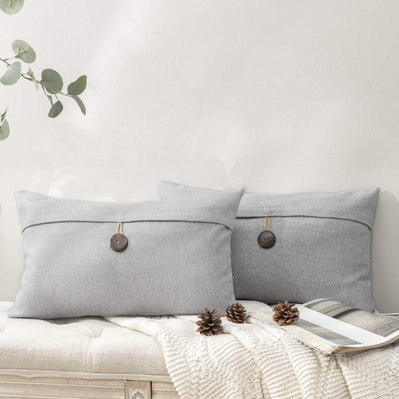 Phantoscope Pack of 2 Farmhouse Throw Pillow Covers Button Vintage Linen Decorative Pillow Cases for Couch Bed and Chair Beige 18 x 18 inches 45 x 45 cmLight Grey