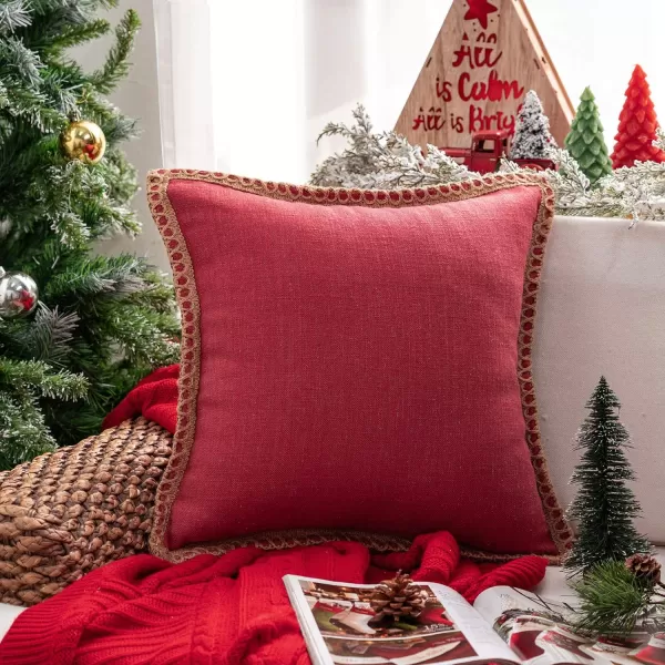 Phantoscope Farmhouse Solid Throw Decorative Pillow Cover Burlap Linen Trimmed Tailored Edges Outdoor Pillow Off White 1 Pack 12 x 20 inches 30 x 50 cmRed