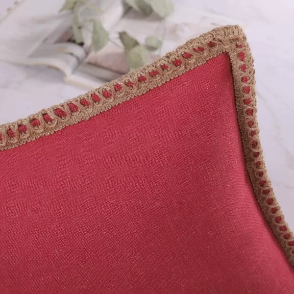 Phantoscope Farmhouse Solid Throw Decorative Pillow Cover Burlap Linen Trimmed Tailored Edges Outdoor Pillow Off White 1 Pack 12 x 20 inches 30 x 50 cmRed