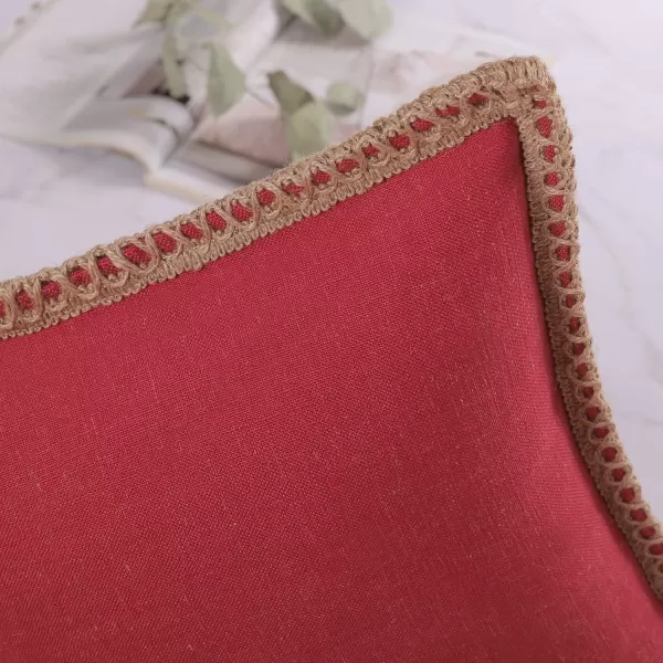 Phantoscope Farmhouse Solid Throw Decorative Pillow Cover Burlap Linen Trimmed Tailored Edges Outdoor Pillow Off White 1 Pack 12 x 20 inches 30 x 50 cmRed