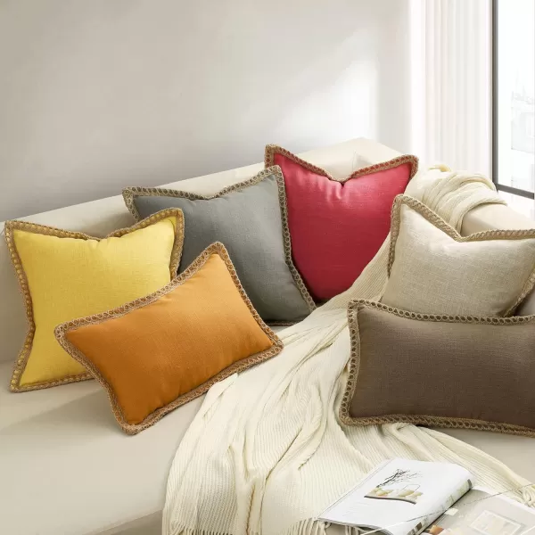 Phantoscope Farmhouse Solid Throw Decorative Pillow Cover Burlap Linen Trimmed Tailored Edges Outdoor Pillow Off White 1 Pack 12 x 20 inches 30 x 50 cmRed
