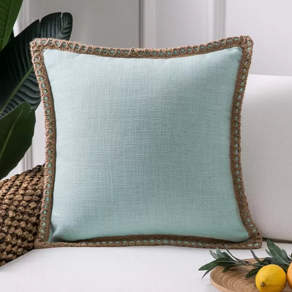 Phantoscope Farmhouse Solid Throw Decorative Pillow Cover Burlap Linen Trimmed Tailored Edges Outdoor Pillow Off White 1 Pack 12 x 20 inches 30 x 50 cmLight Turquoise