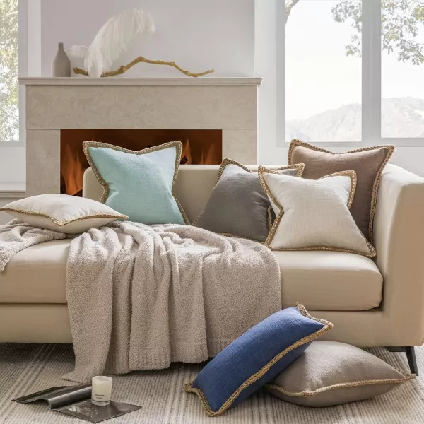 Phantoscope Farmhouse Solid Throw Decorative Pillow Cover Burlap Linen Trimmed Tailored Edges Outdoor Pillow Off White 1 Pack 12 x 20 inches 30 x 50 cmGray