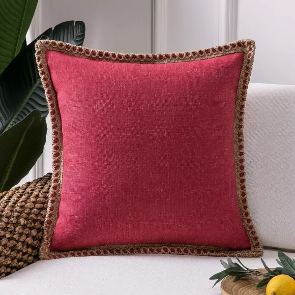 Phantoscope Farmhouse Solid Throw Decorative Pillow Cover Burlap Linen Trimmed Tailored Edges Outdoor Pillow Off White 1 Pack 12 x 20 inches 30 x 50 cmRed