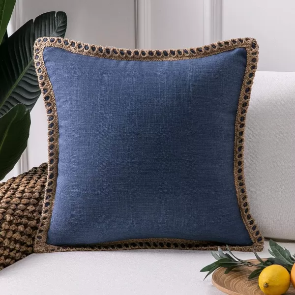 Phantoscope Farmhouse Solid Throw Decorative Pillow Cover Burlap Linen Trimmed Tailored Edges Outdoor Pillow Off White 1 Pack 12 x 20 inches 30 x 50 cmNavy Blue