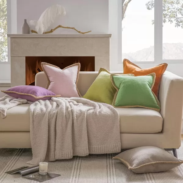 Phantoscope Farmhouse Solid Throw Decorative Pillow Cover Burlap Linen Trimmed Tailored Edges Outdoor Pillow Off White 1 Pack 12 x 20 inches 30 x 50 cmChartreuse Green