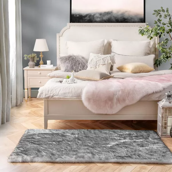 Phantoscope Faux Fur Rug Fluffy Soft Faux Fox Fur Area Rugs for Bedroom Livingroom Kids Room DecorShaggy Fur Rugs AntiSkid White Brown 2 x 6 FeetBlack