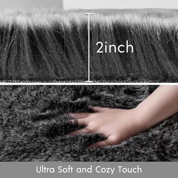 Phantoscope Faux Fur Rug Fluffy Soft Faux Fox Fur Area Rugs for Bedroom Livingroom Kids Room DecorShaggy Fur Rugs AntiSkid White Brown 2 x 6 FeetBlack White