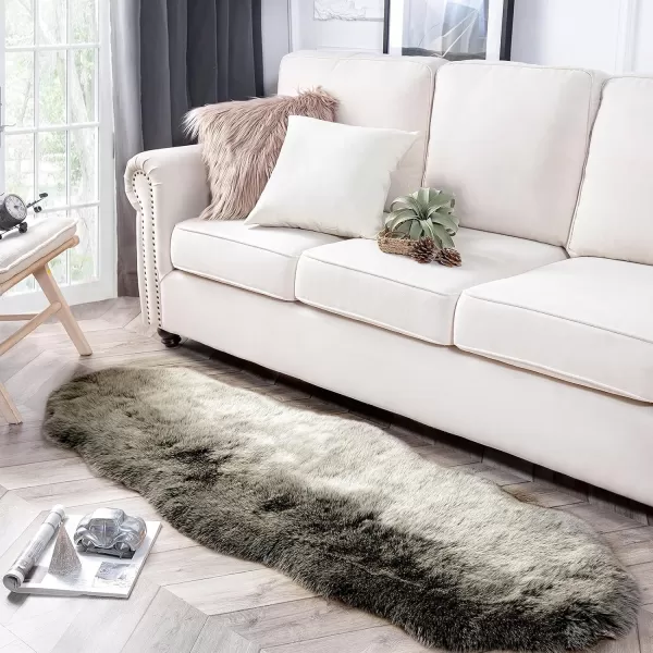 Phantoscope Faux Fur Rug Fluffy Soft Faux Fox Fur Area Rugs for Bedroom Livingroom Kids Room DecorShaggy Fur Rugs AntiSkid White Brown 2 x 6 FeetGreen White