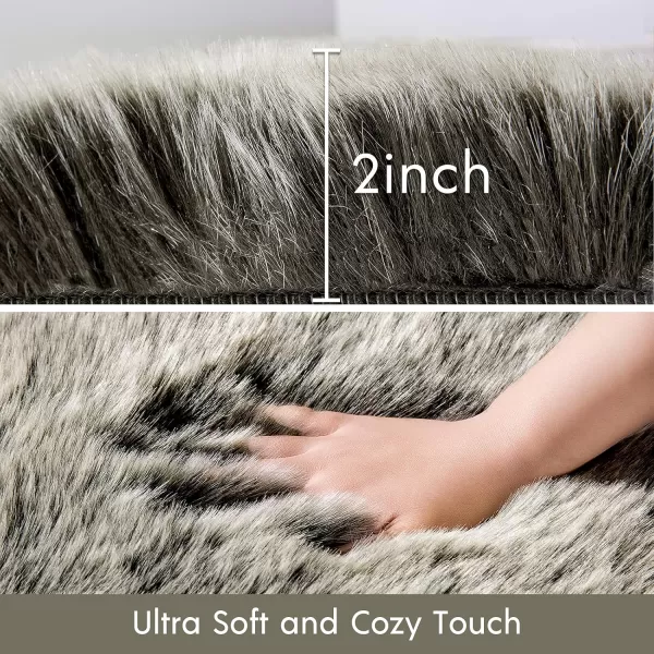 Phantoscope Faux Fur Rug Fluffy Soft Faux Fox Fur Area Rugs for Bedroom Livingroom Kids Room DecorShaggy Fur Rugs AntiSkid White Brown 2 x 6 FeetGreen White