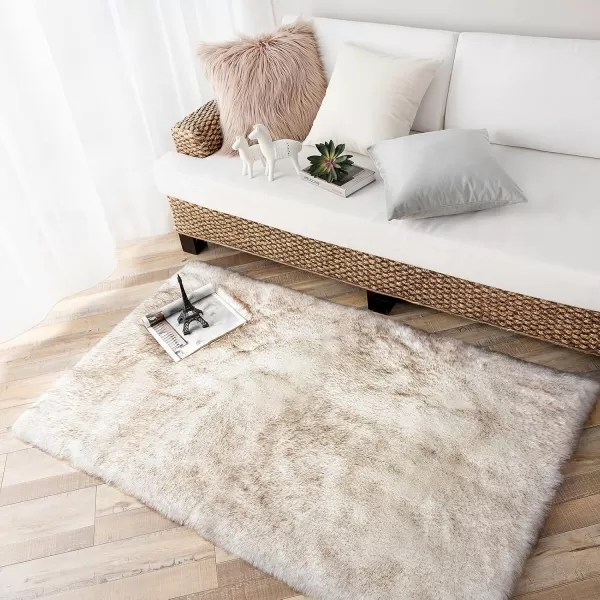 Phantoscope Faux Fur Rug Fluffy Soft Faux Fox Fur Area Rugs for Bedroom Livingroom Kids Room DecorShaggy Fur Rugs AntiSkid White Brown 2 x 6 FeetWhite Brown