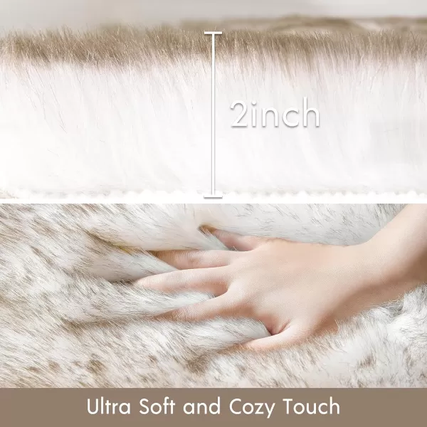 Phantoscope Faux Fur Rug Fluffy Soft Faux Fox Fur Area Rugs for Bedroom Livingroom Kids Room DecorShaggy Fur Rugs AntiSkid White Brown 2 x 6 FeetWhite Brown
