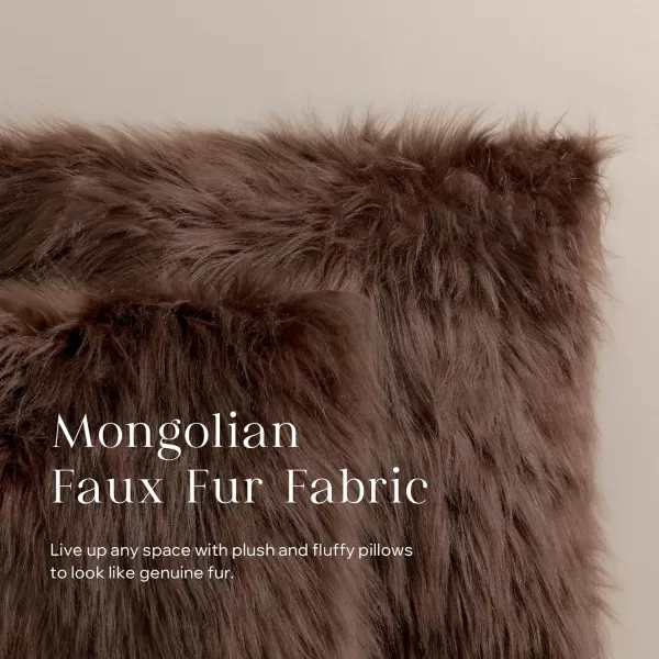 Phantoscope Faux Fur Solid Decorative Pillow Cover Fluffy Throw Pillow Mongolian Luxury Fuzzy Pillow Case Cushion Cover for Bedroom and CouchTrue White 18 x 18 InchesCoffee