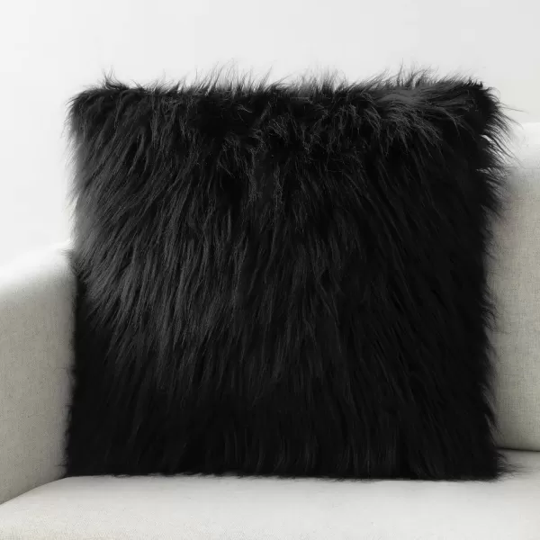 Phantoscope Faux Fur Solid Decorative Pillow Cover Fluffy Throw Pillow Mongolian Luxury Fuzzy Pillow Case Cushion Cover for Bedroom and CouchTrue White 18 x 18 InchesBlack