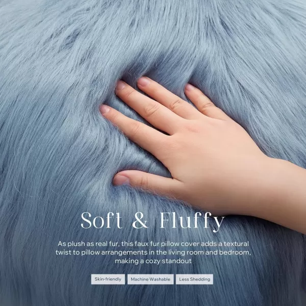 Phantoscope Faux Fur Solid Decorative Pillow Cover Fluffy Throw Pillow Mongolian Luxury Fuzzy Pillow Case Cushion Cover for Bedroom and CouchTrue White 18 x 18 InchesBlue