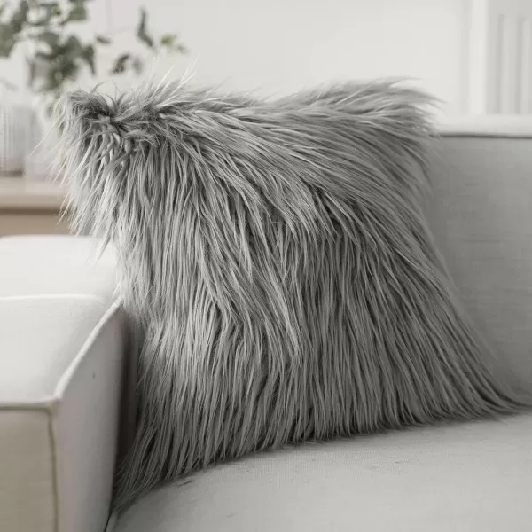 Phantoscope Faux Fur Solid Decorative Pillow Cover Fluffy Throw Pillow Mongolian Luxury Fuzzy Pillow Case Cushion Cover for Bedroom and CouchTrue White 18 x 18 InchesGray