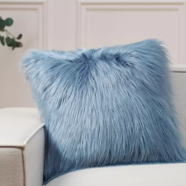 Phantoscope Faux Fur Solid Decorative Pillow Cover Fluffy Throw Pillow Mongolian Luxury Fuzzy Pillow Case Cushion Cover for Bedroom and CouchTrue White 18 x 18 InchesBlue